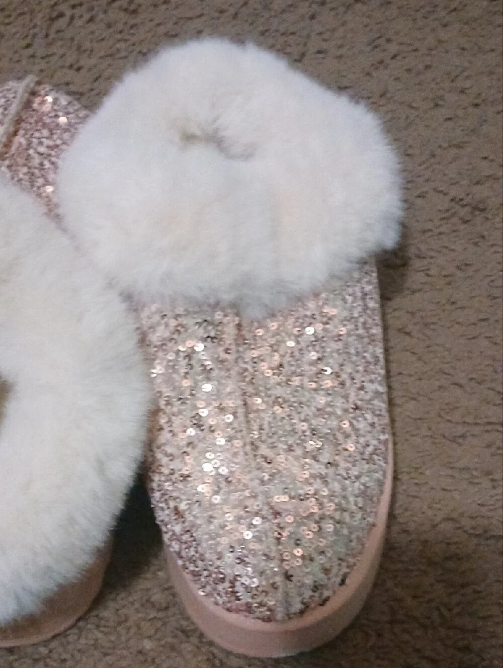 Sparkling Pink Sequin Fur-Lined Shoes